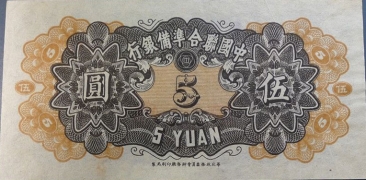 民国无纪年中国联合准备银行伍圆背面图
